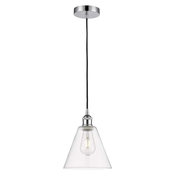 Edison Glass Cone 60-Watt 1-Light Polished Chrome Standard Mini Pendant Light with Clear Glass Shade, No Bulbs Included