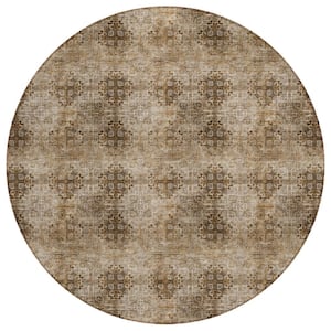 Chantille ACN557 Taupe 8 ft. x 8 ft. Round Machine Washable Indoor/Outdoor Geometric Area Rug