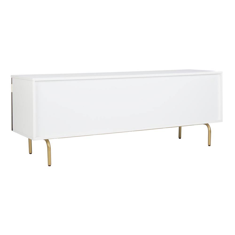 Genevieve 54" White and Walnut TV Stand with Gold Legs