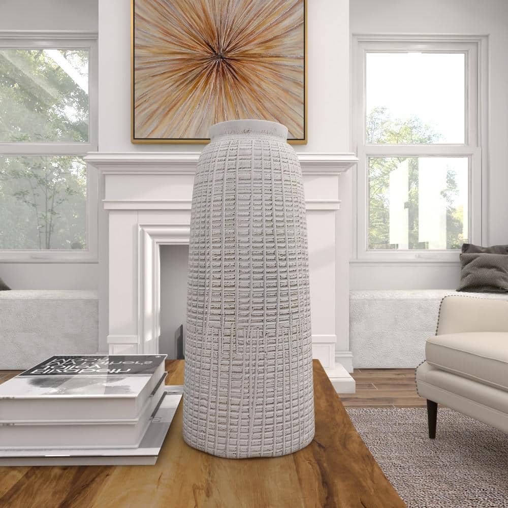 Coastal Charm 17" White Ceramic Textured Vase
