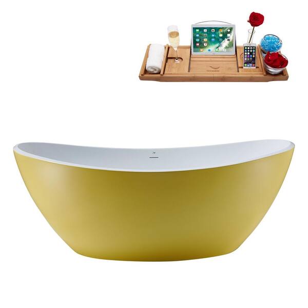Streamline 75 in. Acrylic Flatbottom Non-Whirlpool Bathtub in Matte Yellow With Matte Oil Rubbed Bronze Drain