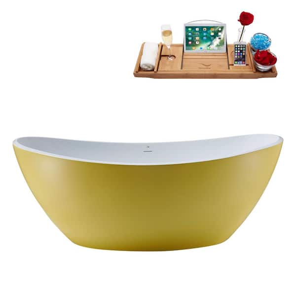 Streamline 75 in. Acrylic Flatbottom Non-Whirlpool Bathtub in Matte Yellow With Polished Gold Drain