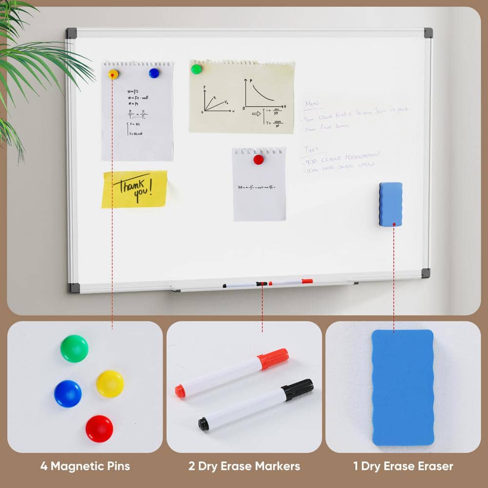 36 in. x 24 in. Aluminum Framed White Board, Magnetic Dry Erase Board, Fram