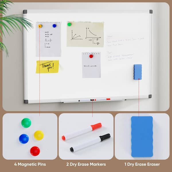 Unbranded 36 in. x 24 in. Aluminum Framed White Board, Magnetic Dry Erase Board, Framed Memo Board