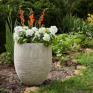 17 in. Jennings Large Gray Fiberglass Tall Planter (17 in. D x 19 in. H) With Drainage Hole
