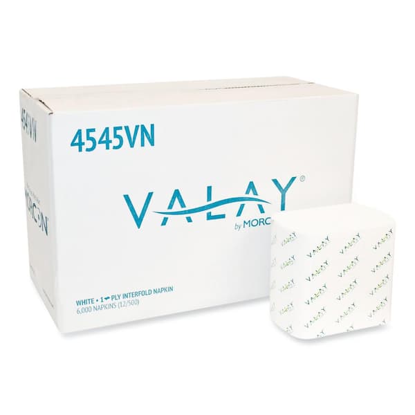 Valay Interfolded Napkins, 1-Ply, White, 6.5 in. x 8.25in. , 6,000 ...
