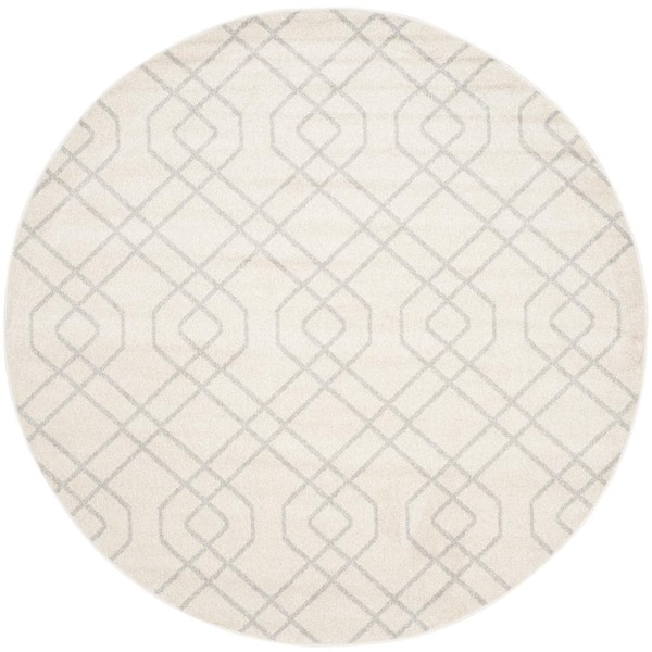 SAFAVIEH Amherst Ivory/Light Gray 7 ft. x 7 ft. Round Interlock Geometric Area Rug