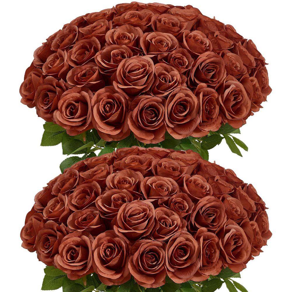 17.6 in. tall Burnt Orange and burgundy Artificial roses with stems ...