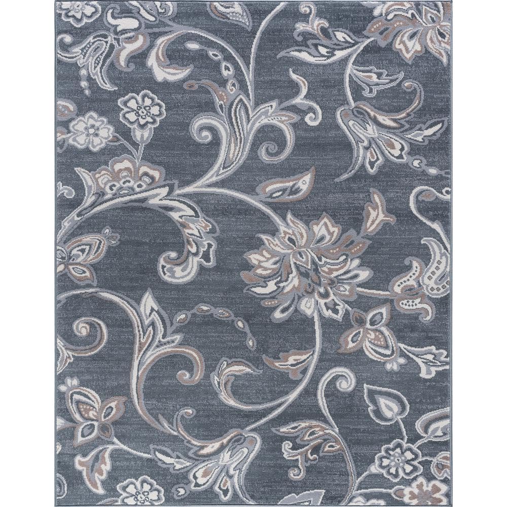 Madison Garland 5' x 7' Handmade Gray Floral Synthetic Area Rug