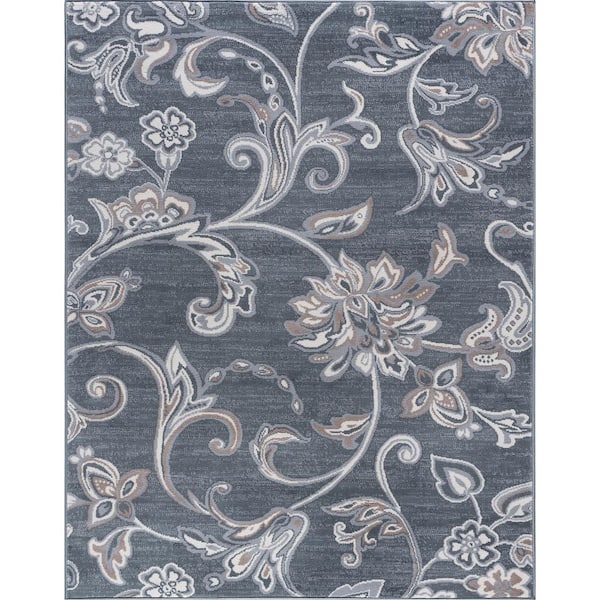 Madison Floral Dark Gray 9 ft. x 13 ft. Indoor Area Rug