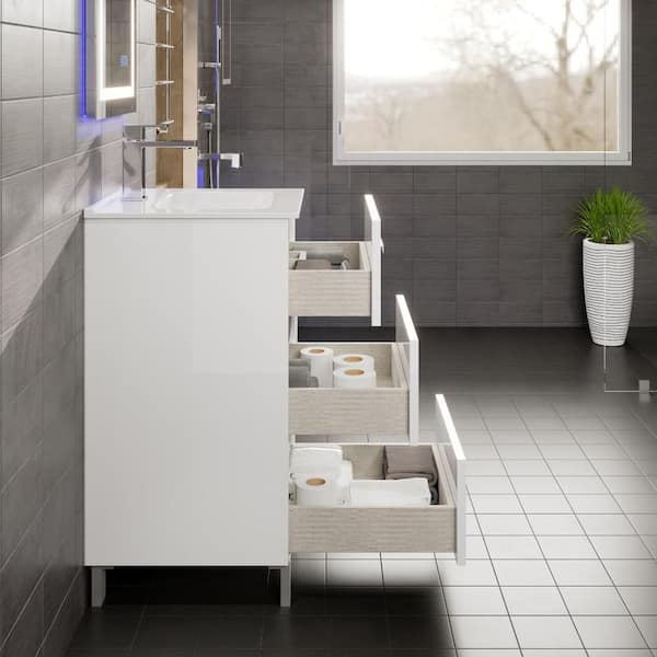 Deluxe 20 in. Single Sink White Bath Vanity with White Porcelain Top (Assembled)