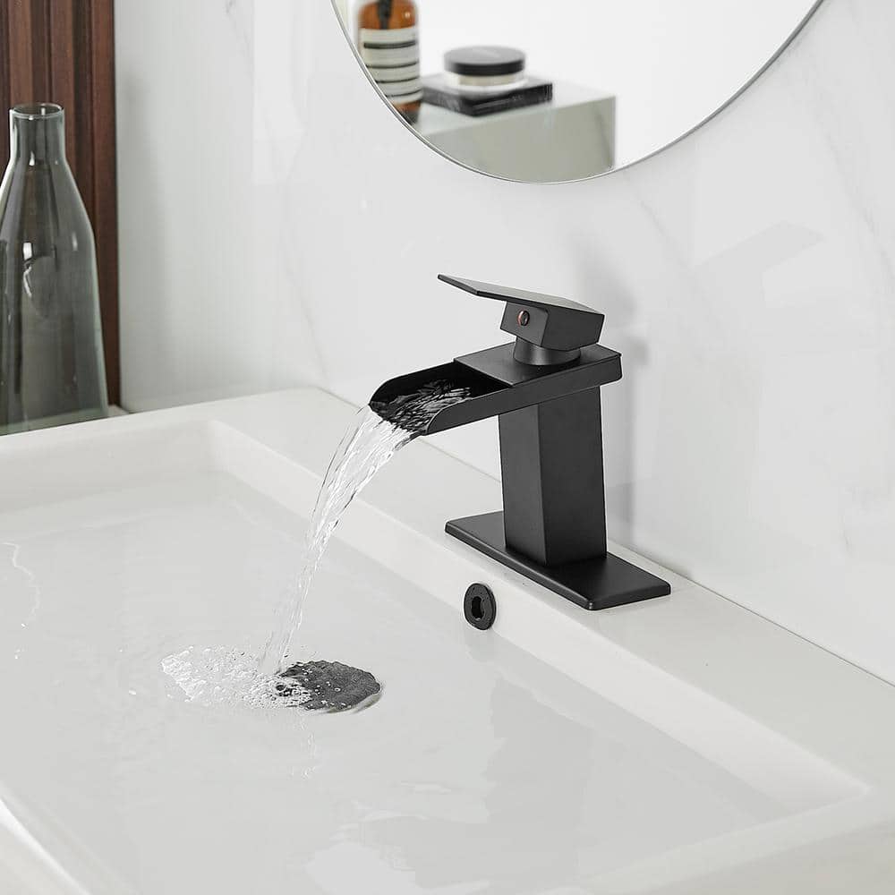Matte Black Single Handle Waterfall Bathroom Faucet