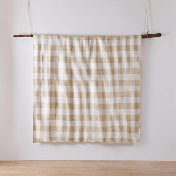 Plaid Kitchen Towels Taupe & White