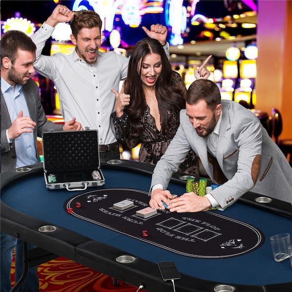 10人用LEDポーカーテーブル　　 スマートフォン充電用USBポート付き Foldable 10 Player Poker Table Casino Texas Holdem W/ LED