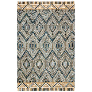 Aspen Blue/Gold Doormat 3 ft. x 5 ft. Border Ikat Area Rug