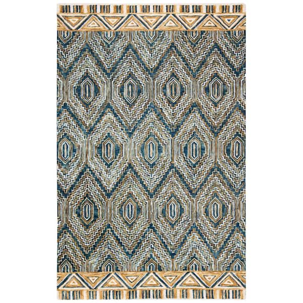 SAFAVIEH Aspen Blue/Gold Doormat 3 ft. x 5 ft. Border Ikat Area Rug