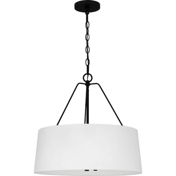 DSI LIGHTING 4-Light Matte Black Shaded Pendant Light with Faux