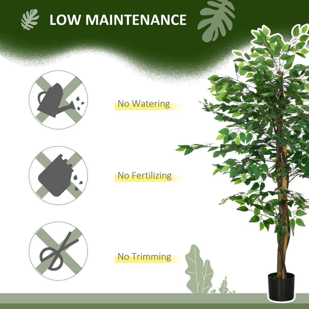 59'' Green Plastic Potted Artificial Ficus Tree for Indoor Outdoor