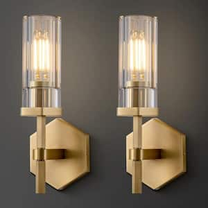 12.5 in. 1-Light Modern Gold Wall Sconce with Clear Glass Shade for Living Room, Dinning Room and Entryway, Set of 2