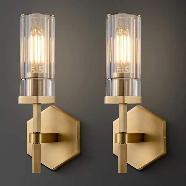 YUYI 12.5 in. 1-Light Modern Gold Wall Sconce with Clear Glass Shade for Living Room, Dinning Room and Entryway, Set of 2