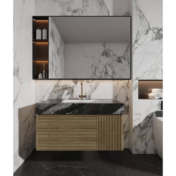 42 in. W x 21.7 in. D Porcelain Single Sink Vanity Top in Ebony Black with Pre-Drilled Faucet Hole