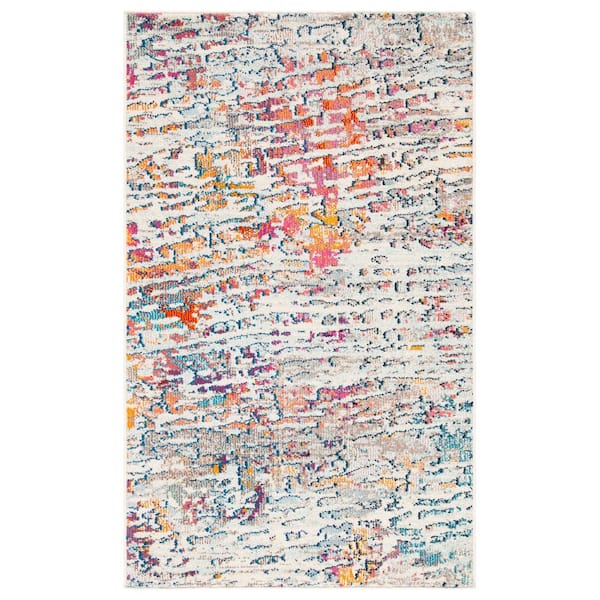 SAFAVIEH Madison Light Blue/Orange Doormat 3 ft. x 5 ft. Geometric Abstract Area Rug