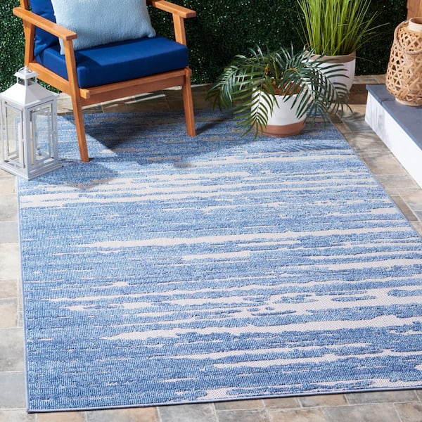 Cabana Blue/Beige 7 ft. x 7 ft. Distressed High-Low Indoor/Outdoor Square Area Rug
