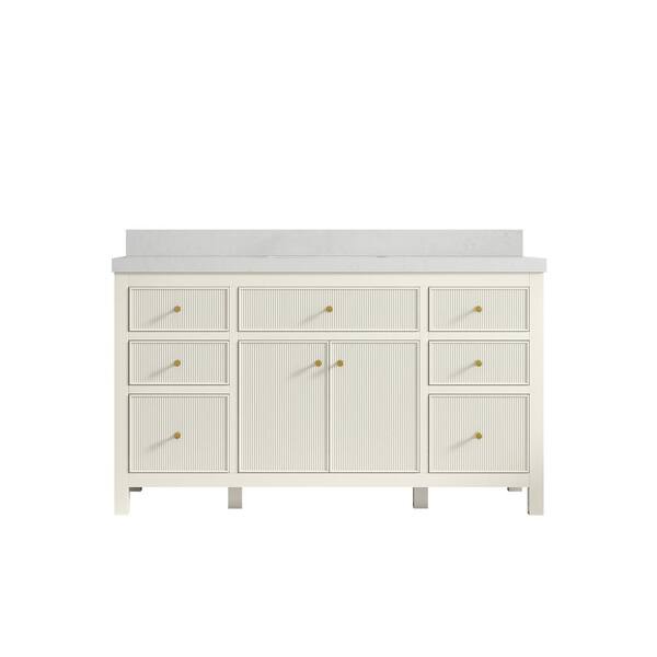 Willow Collections Sonoma 60 in. Single Sink Freestanding Alabaster Bath Vanity with Carrara Quartz Top Unassembled