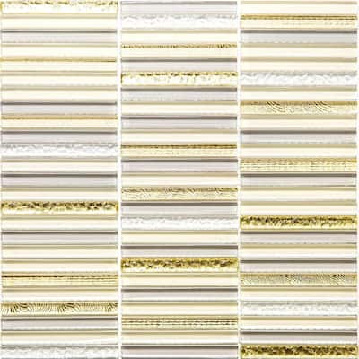 Waterfall Gold 11.8 in. x 11.8 in. Polished Linear Glass Mosaic Tile (5-Pack) (4.83 sq. ft./Case)