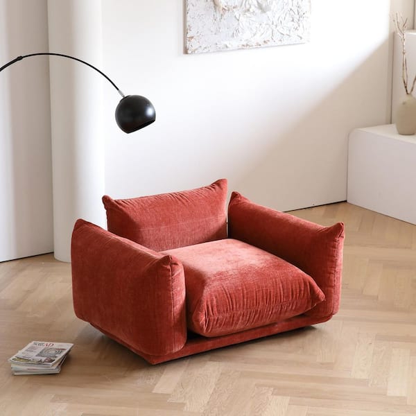 Plush Chenille Accent Chair Side Sofa Chair Arm Chair with Solid Wood Frame Armchair for Living Room Bedroom in Orange