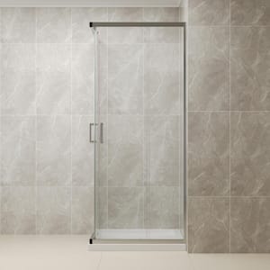 36 in. L x 36 in. W x 72 in. H Square Sliding in Semi Frameless Corner Shower Enclosure in Sliver 5/16 in. (8 mm) Glass