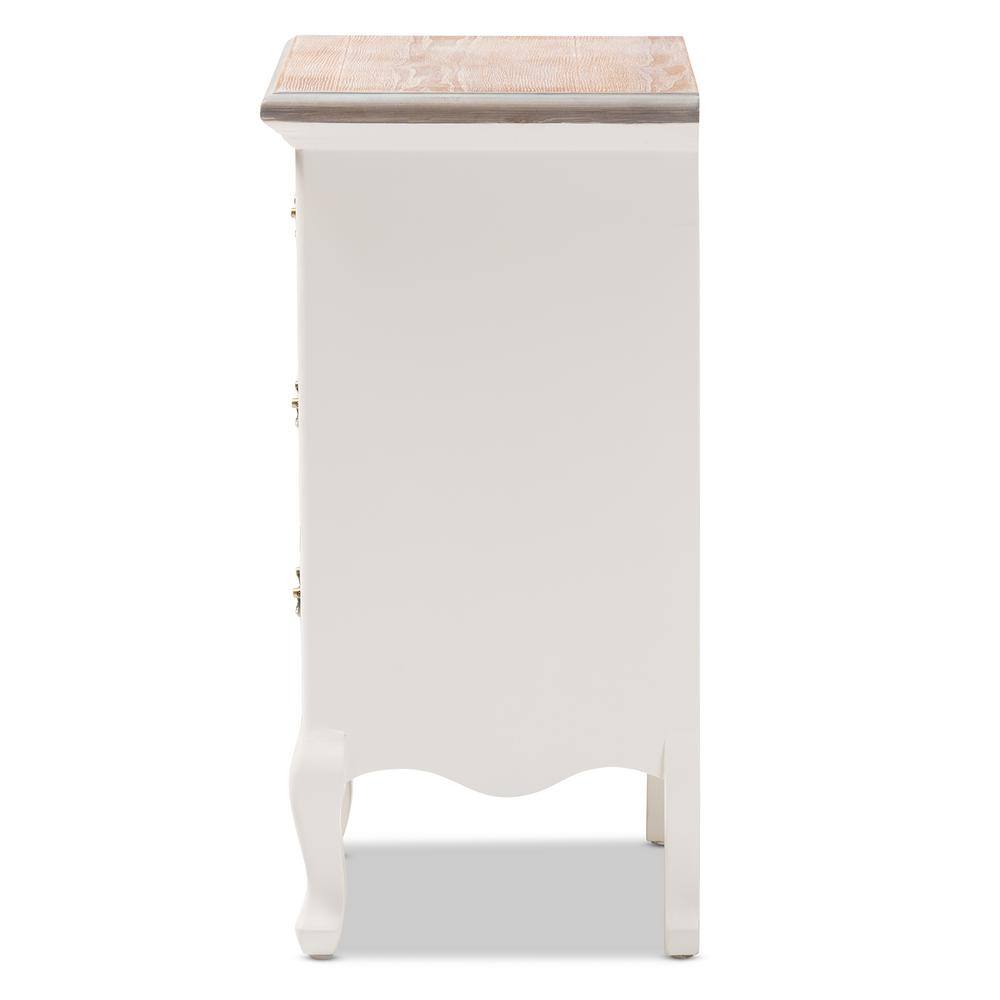 Capucine Whitewashed Oak and White 3-Drawer Nightstand