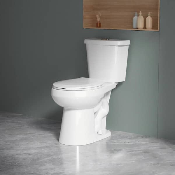 19 in. Round Comfort Height Toilet White 2-Piece Dual Flush 1.1/1.6 GPF Water Saving Model with Soft Close Seat