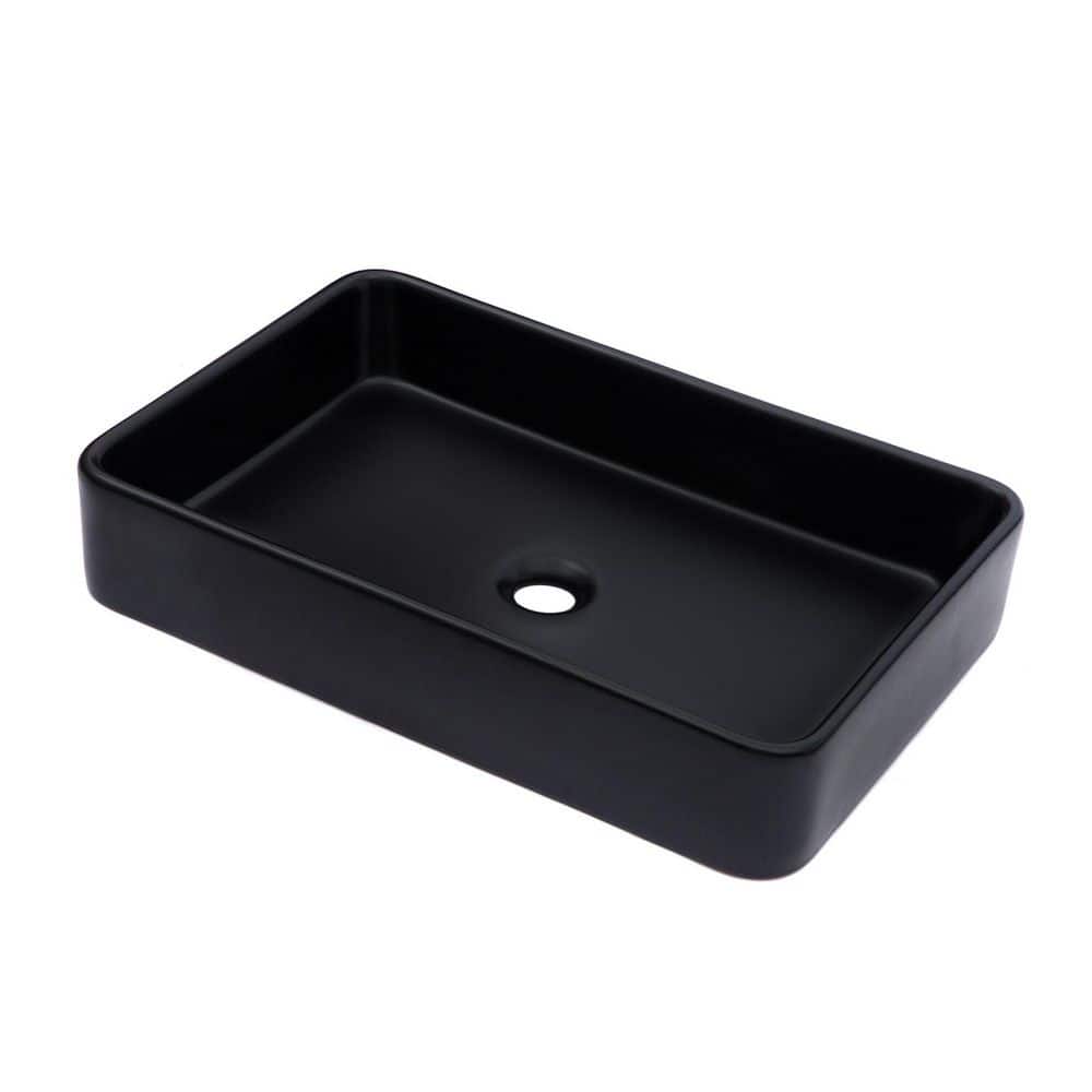 24 in. Vessel Bathroom Sink 16 in. in Black Ceramic with Stain Resistant Rectangular Above Counter Design price history on PriceWatchPro