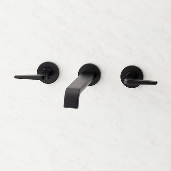 SIGNATURE HARDWARE Drea Double Handle Wall Mounted Bathroom Faucet in Matte Black