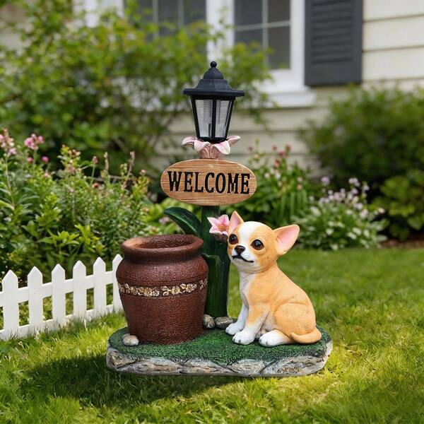 VAMOP 16 in. Brown Resin Sitting Corgi Dog Planter Outdoor Garden