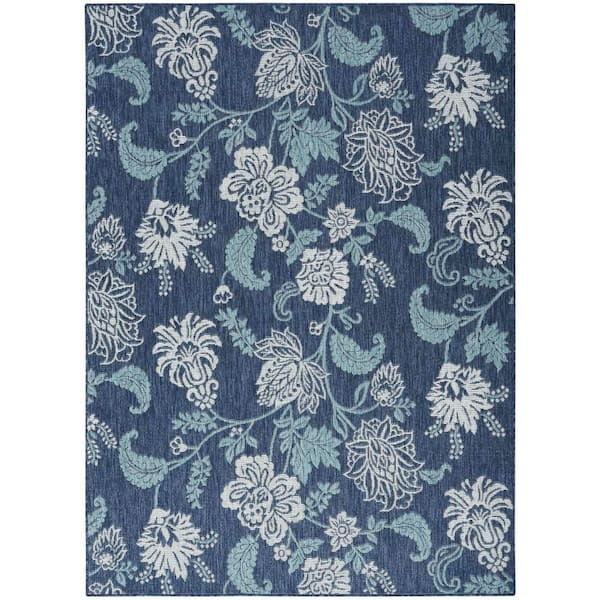 Nourison Garden Oasis Navy 5 ft. x 7 ft. Nature-inspired Contemporary Area Rug