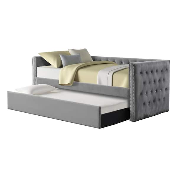 Best Master Furniture Lagrange Gray Tufted Velvet Twin Daybed with Trundle