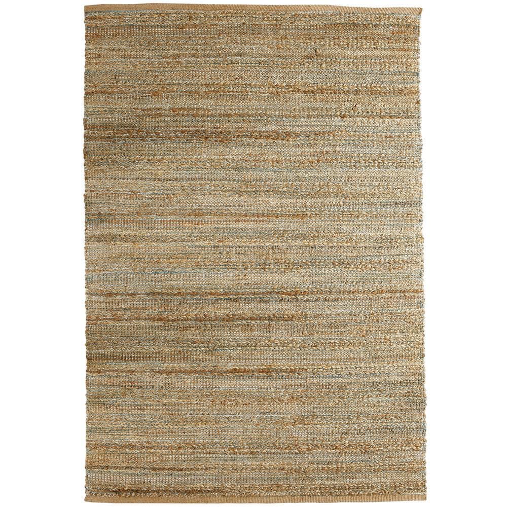 Finn Contemporary Tan/Teal 7 ft. 9 in. x 9 ft. 9 in. Handwoven Braided Natu