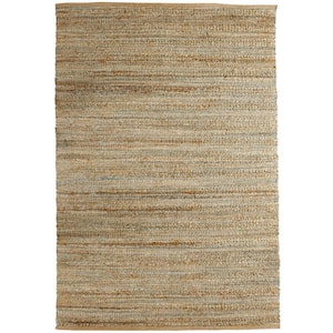 Finn Contemporary Tan/Teal 7 ft. 9 in. x 9 ft. 9 in. Handwoven Braided Natural Jute and Chenille Area Rug