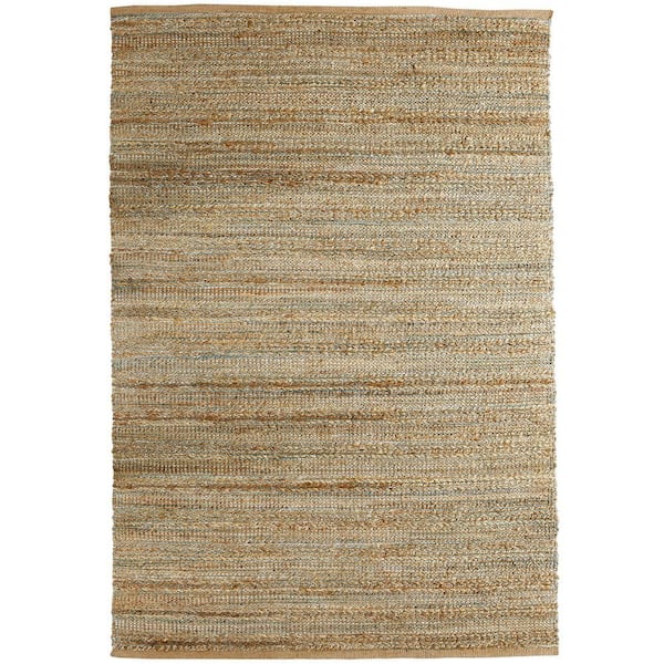 LR Home Finn Contemporary Tan/Teal 7 ft. 9 in. x 9 ft. 9 in. Handwoven Braided Natural Jute and Chenille Area Rug
