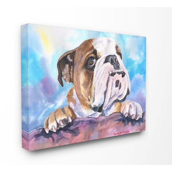 Stupell Industries Cute French Bulldog Puppy Sitting on Glam Bookstack Canvas Wall Art - Multi-Color - 24 x 30