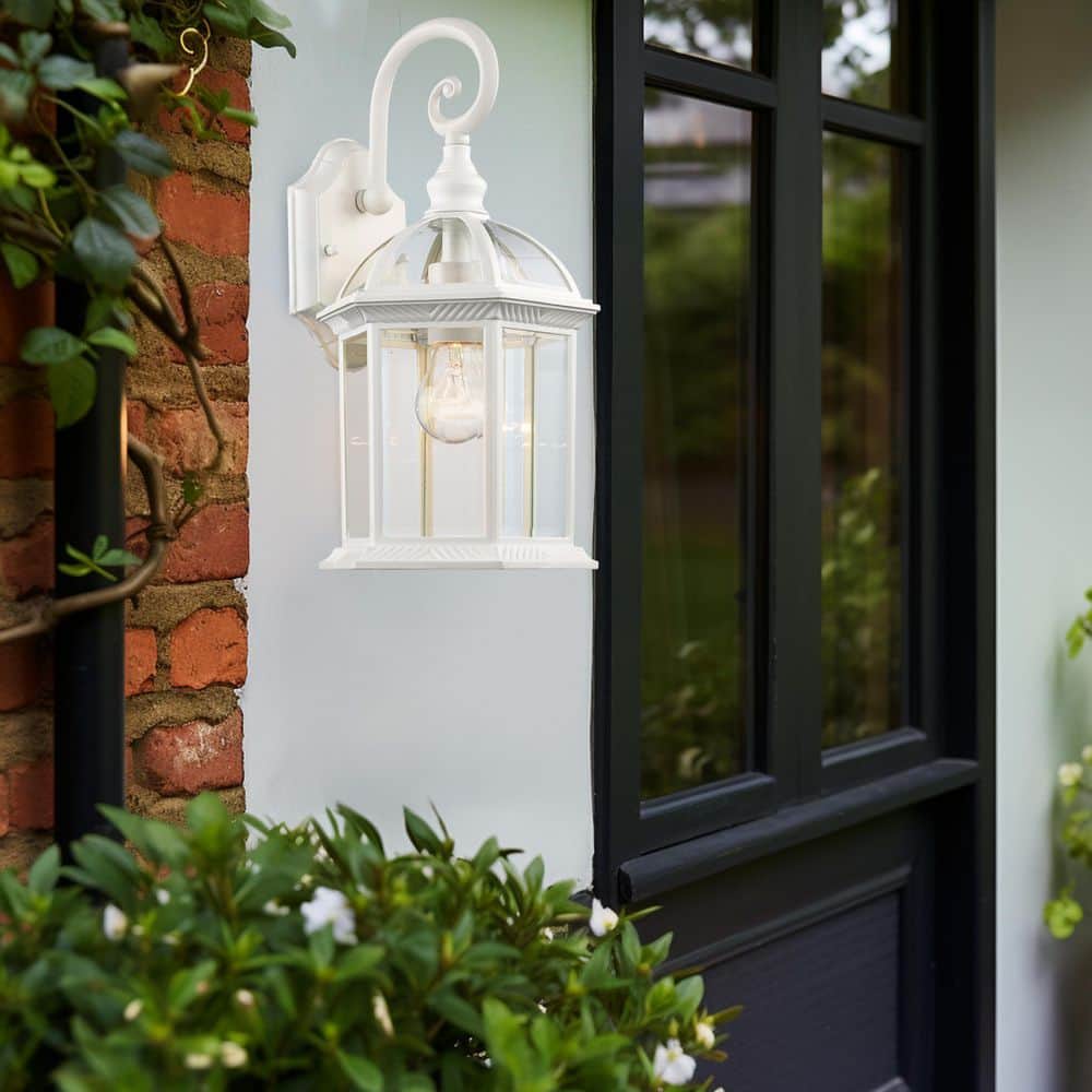 Bel Air Lighting Wentworth 1-Light Small White Outdoor Wall Light Fixture  with Clear Glass 4181 WH - The Home Depot, image size:1000x1000