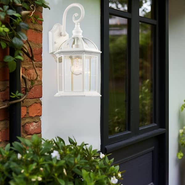 Wentworth 1-Light Small White Outdoor Wall Light Fixture with Clear Glass
