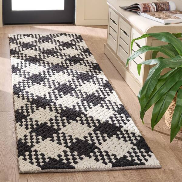 Natural Fiber Couture 2 ft. x 8 ft. Ivory/Black Check Runner Rug
