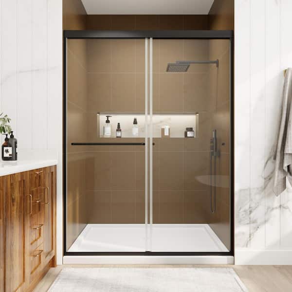 JimsMaison 50-54 in. W x 72 in. H Sliding Framed Shower Door in Matte Black with Clear Glass