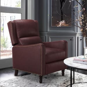 26 in. Width Wine Red Genuine Leather Living Room Chairs Recliner Armchair with Nailhead Trim