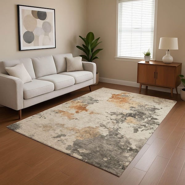 Mayfield Premium Machine Washable Abstract AMF1803 Rust 3 ft. x 5 ft. Area Rug