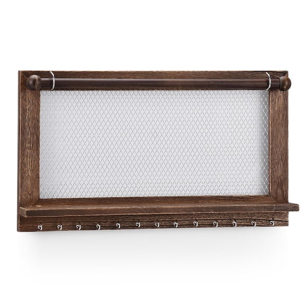 Costway Wall Mounted Organizer Vintage Wood Jewelry Holder Hanger Rack in Brown