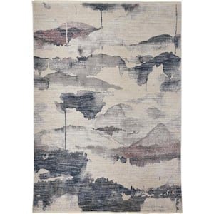 Ivory Blue and Pink 2 ft. x 3 ft. Abstract Area Rug